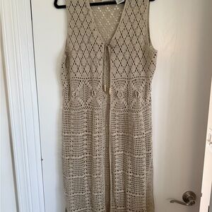 Vintage Beige Crochet Duster